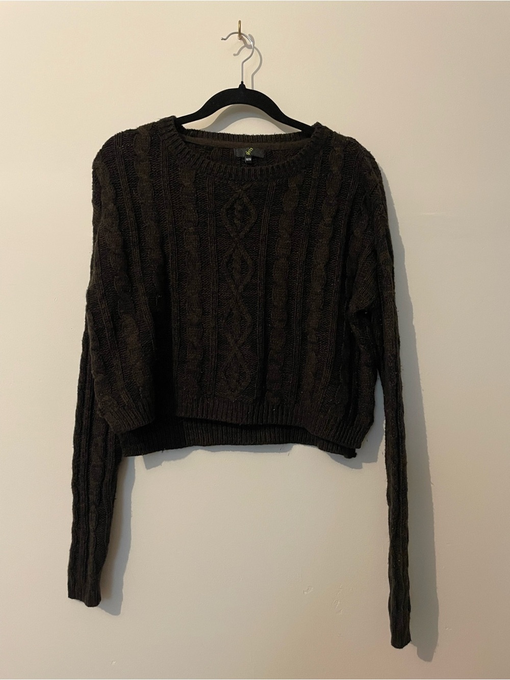 Cropped Cable-Knit Sweater - Dark brown